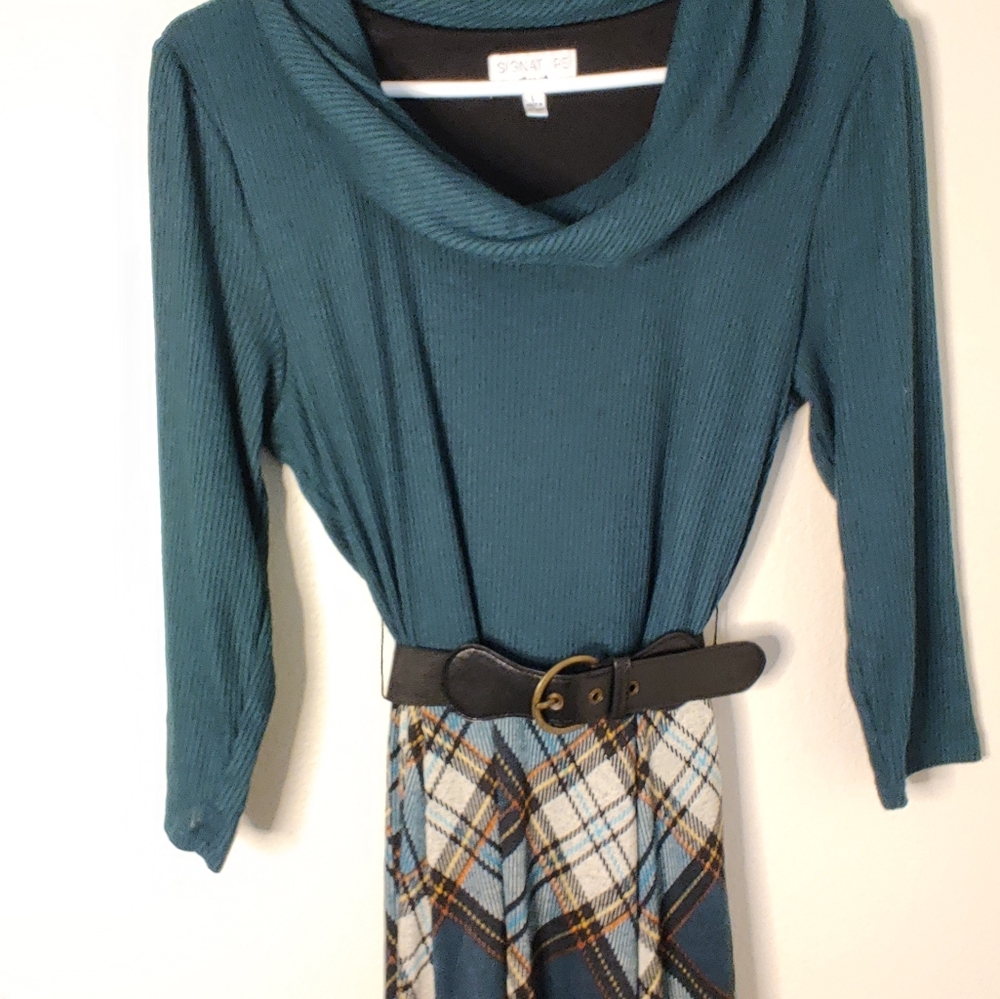 Signature Robbie Bee Plaid Cowl Neck Sweater Dress